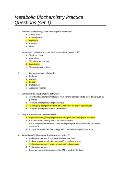 biochemistry practice test 9th grade